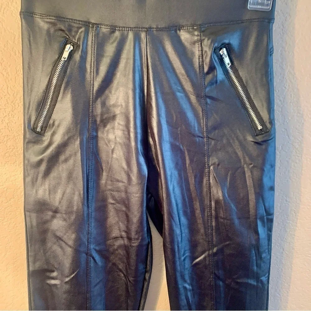NWT Wila Leggings OSFM Vegan Leather Black Elastic Waist Zippered Pocket NEW - Picture 5 of 12